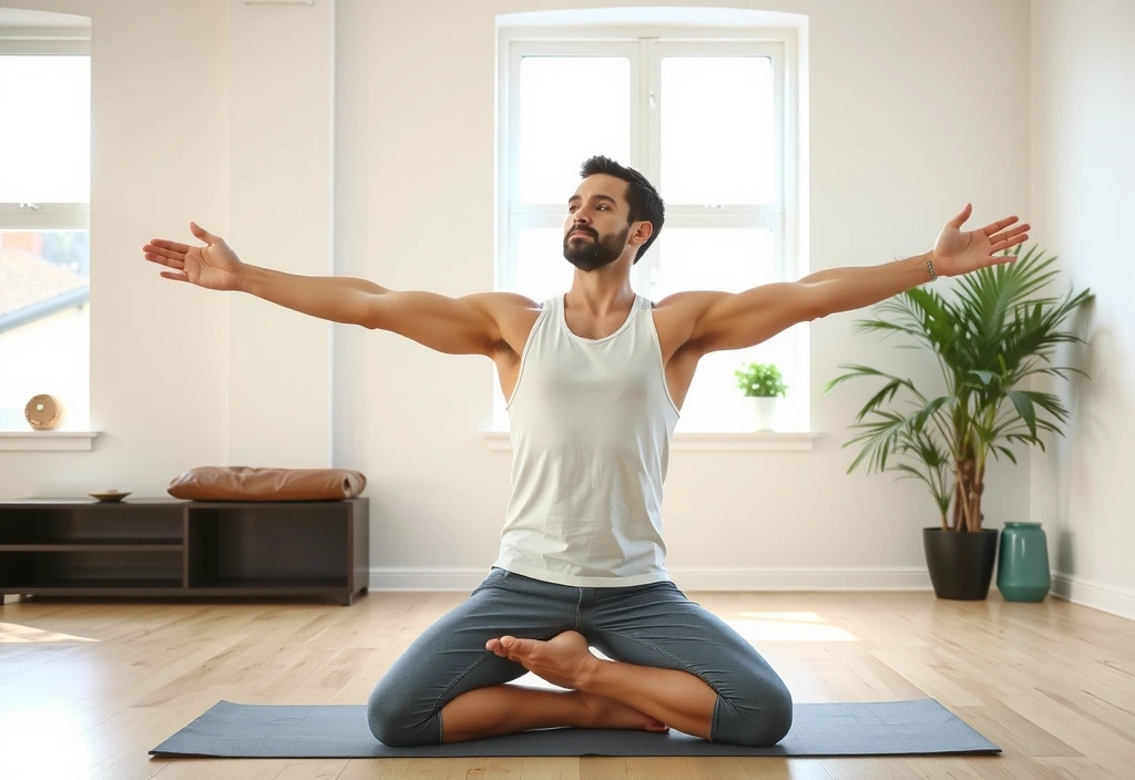 Ben demonstrating a yoga pose with focus