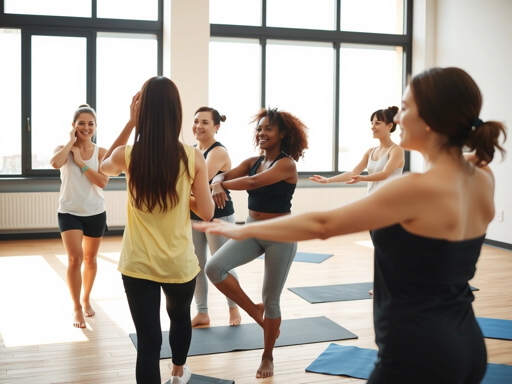 Group stretching after a yoga class